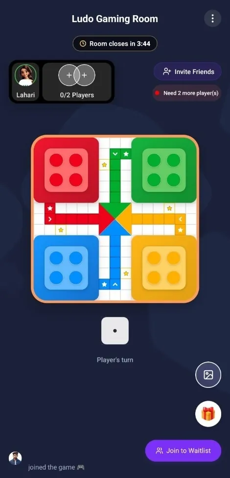 Yaari Ludo Express room showing the board and the players